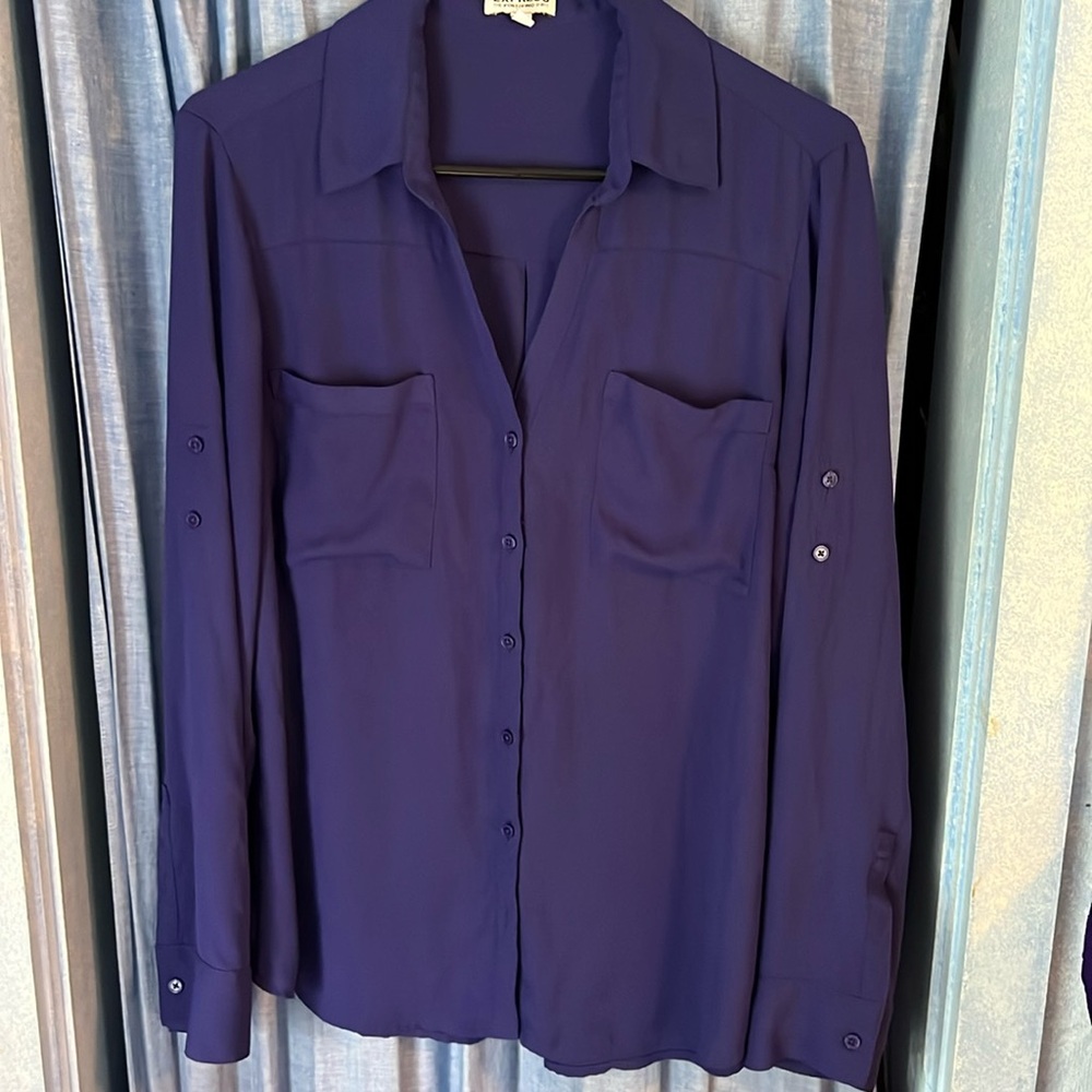 Express Deep Purple Button-Up Blouse